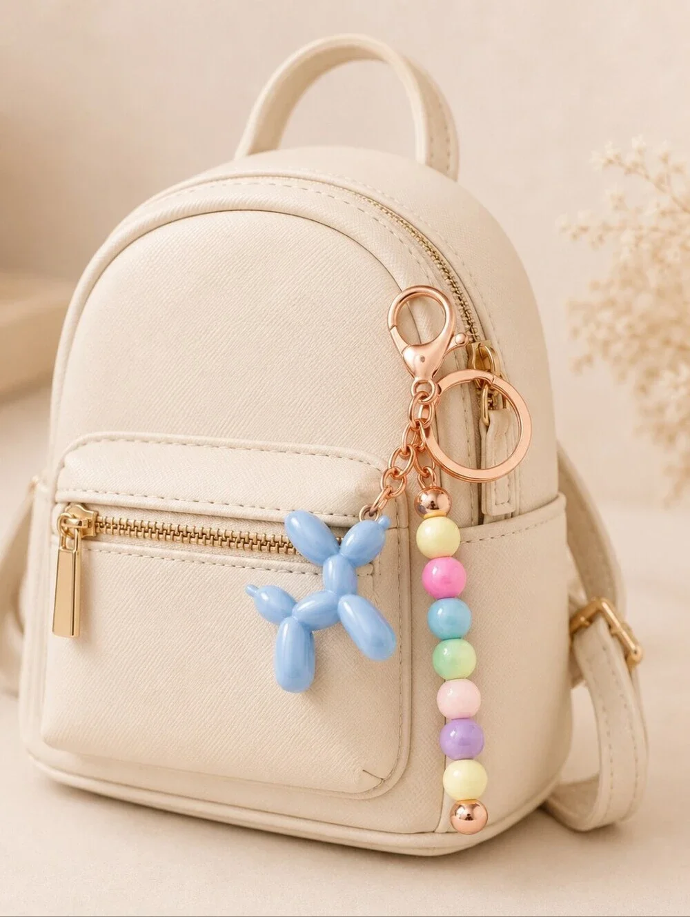 Pastel Balloon Dog Keychain | Cute Beaded Purse Charm | Rose Gold Key Ring
